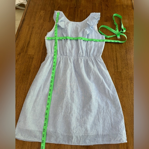 J. Crew Ruffle Sleeveless Linen Cotton Dress SZ 6 Blue White Stripes - Picture 15 of 16